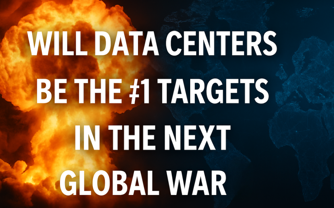 Data center infrastructure shown as a strategic target in future AI-driven geopolitical conflict